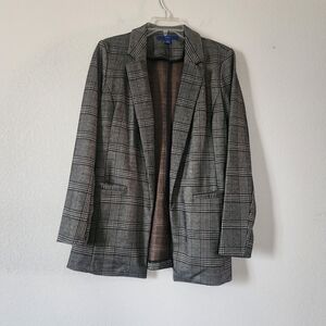 Apt. 9 Dark Grey Plaid Checkered Blazer Dark Academia Workwear Coat Size Small
